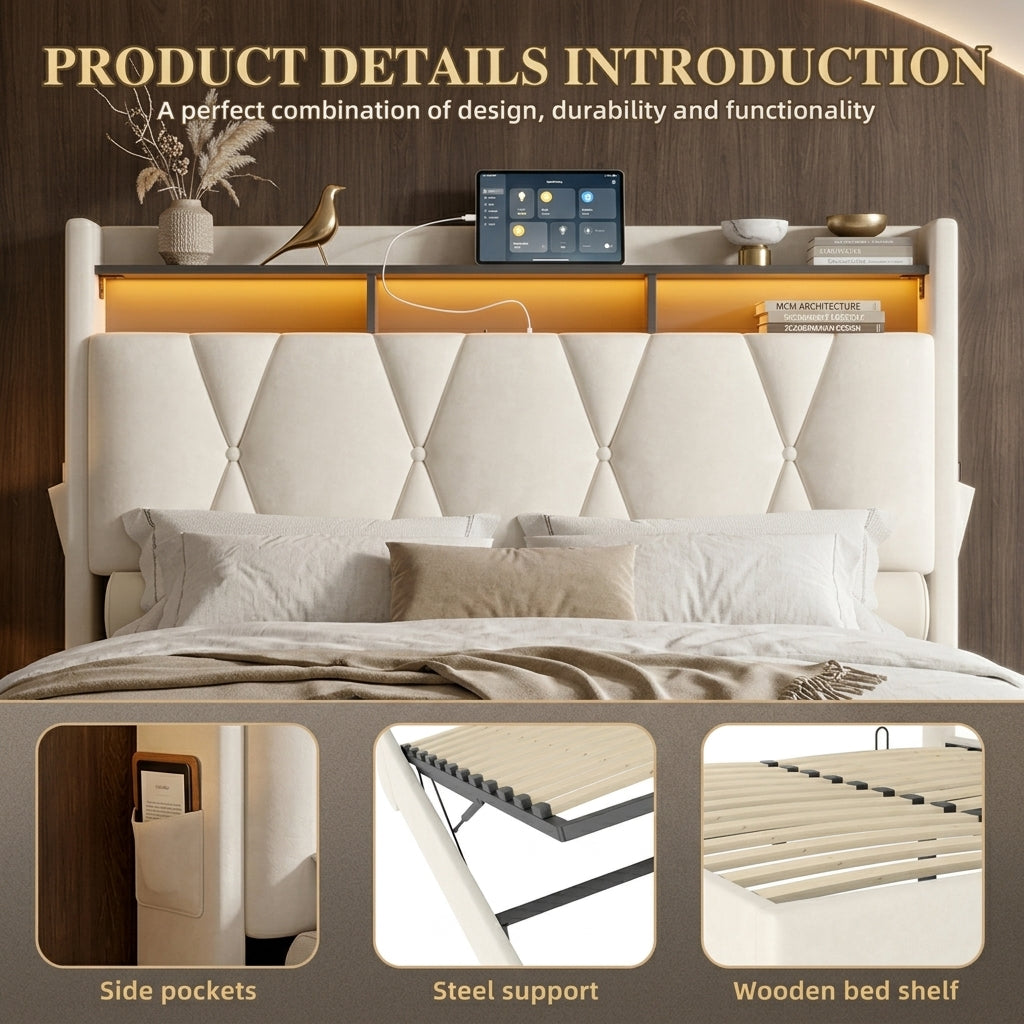 Audreamy Vega Ottoman Bed Beige Velvet