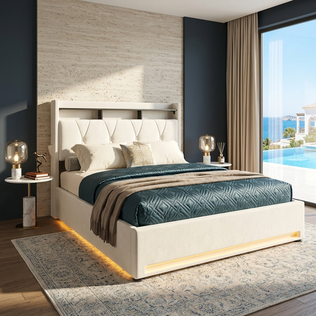 Audreamy Vega Ottoman Bed Beige Velvet