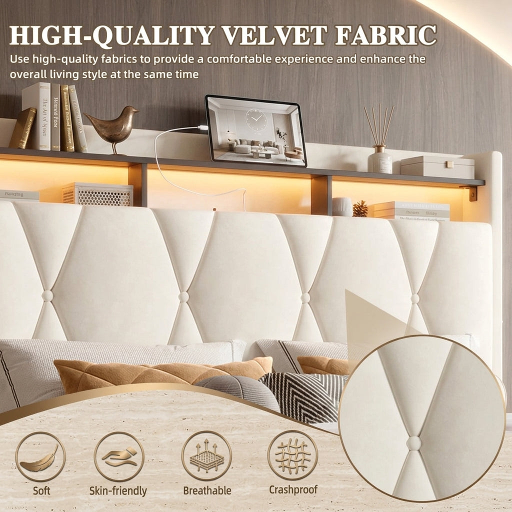 Audreamy Vega Ottoman Bed Beige Velvet